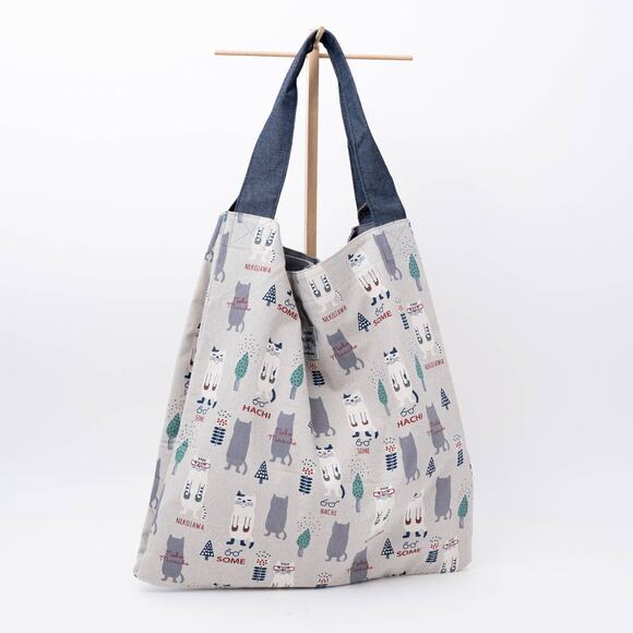 Kusuguru Japan Three Cats Embroidered Large Tote Bag - Gray - Picture 5 of 10